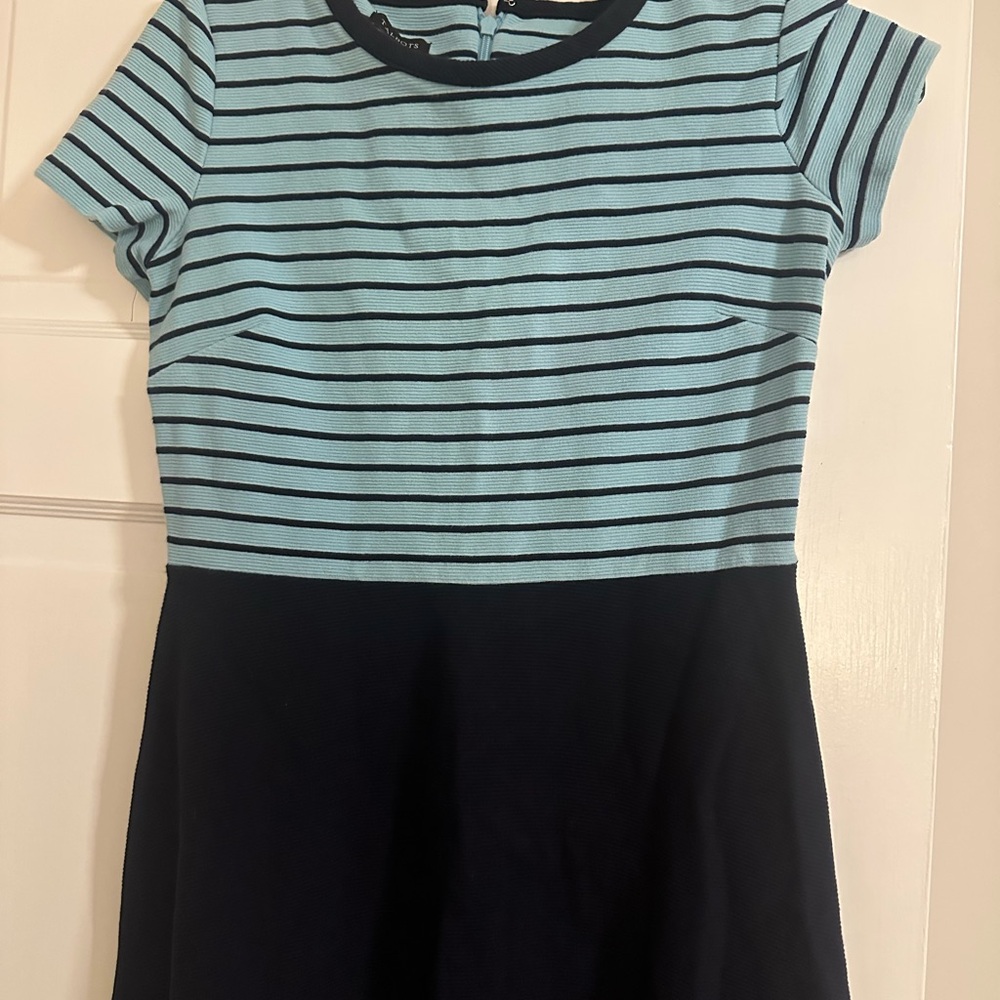 Talbots Aqua & Navy Striped Midi Dress